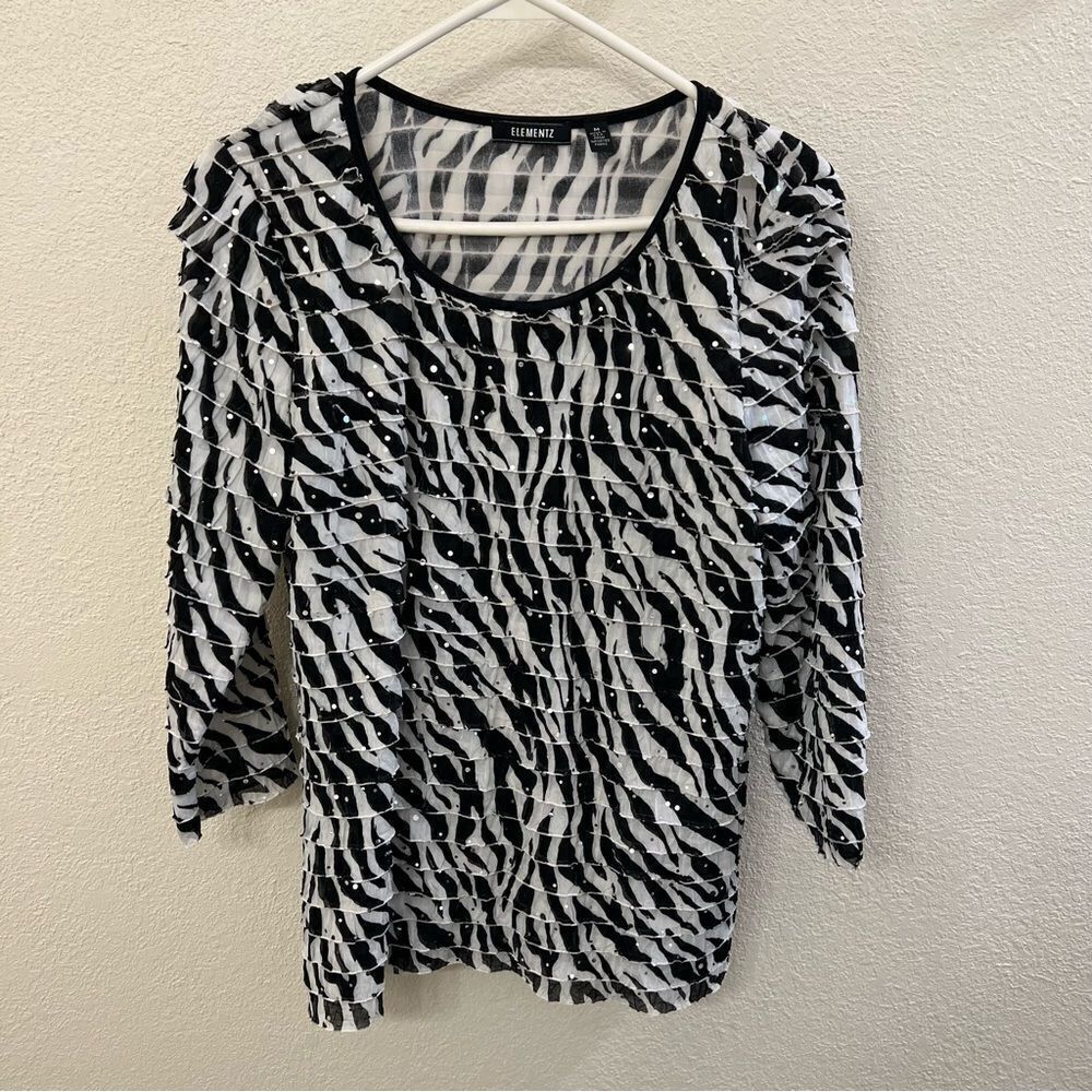 Elementz Sparkly Long Sleeve Ruffled Blouse Size Medium